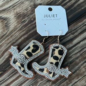 Boot Earrings cow print with crystals